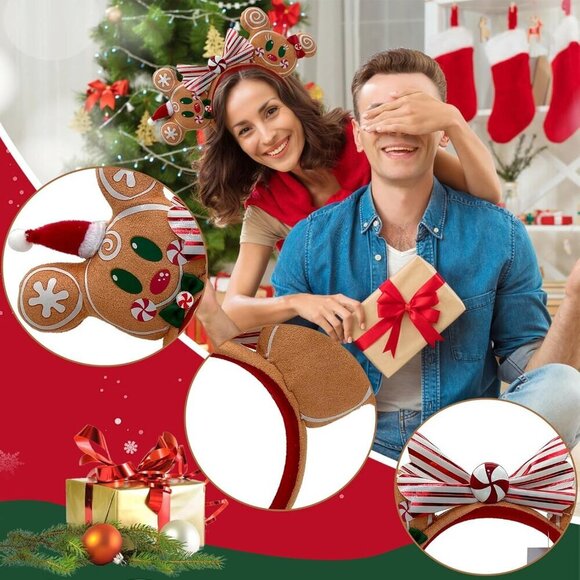 Christmas Mouse Ear Bow Headbands Fabric One Size Girls Women Holiday Accessory main image 7